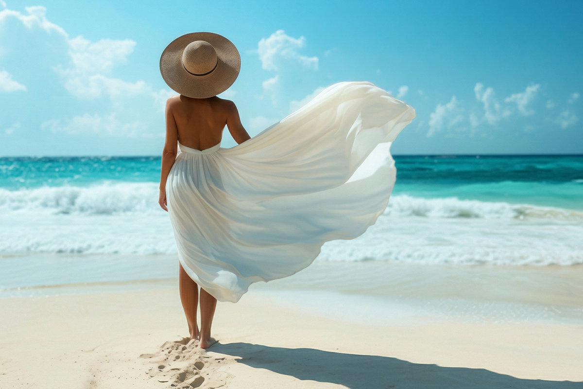 Woman in White Dress on beach Woman in White Dress on beach